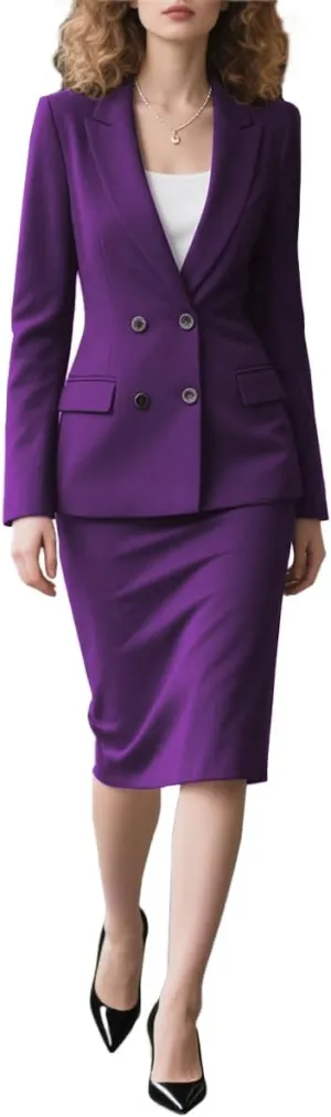 2 Piece Double Breasted Skirt Sets for Women Business Office Formal Dress Suit Interview Outfits for Women