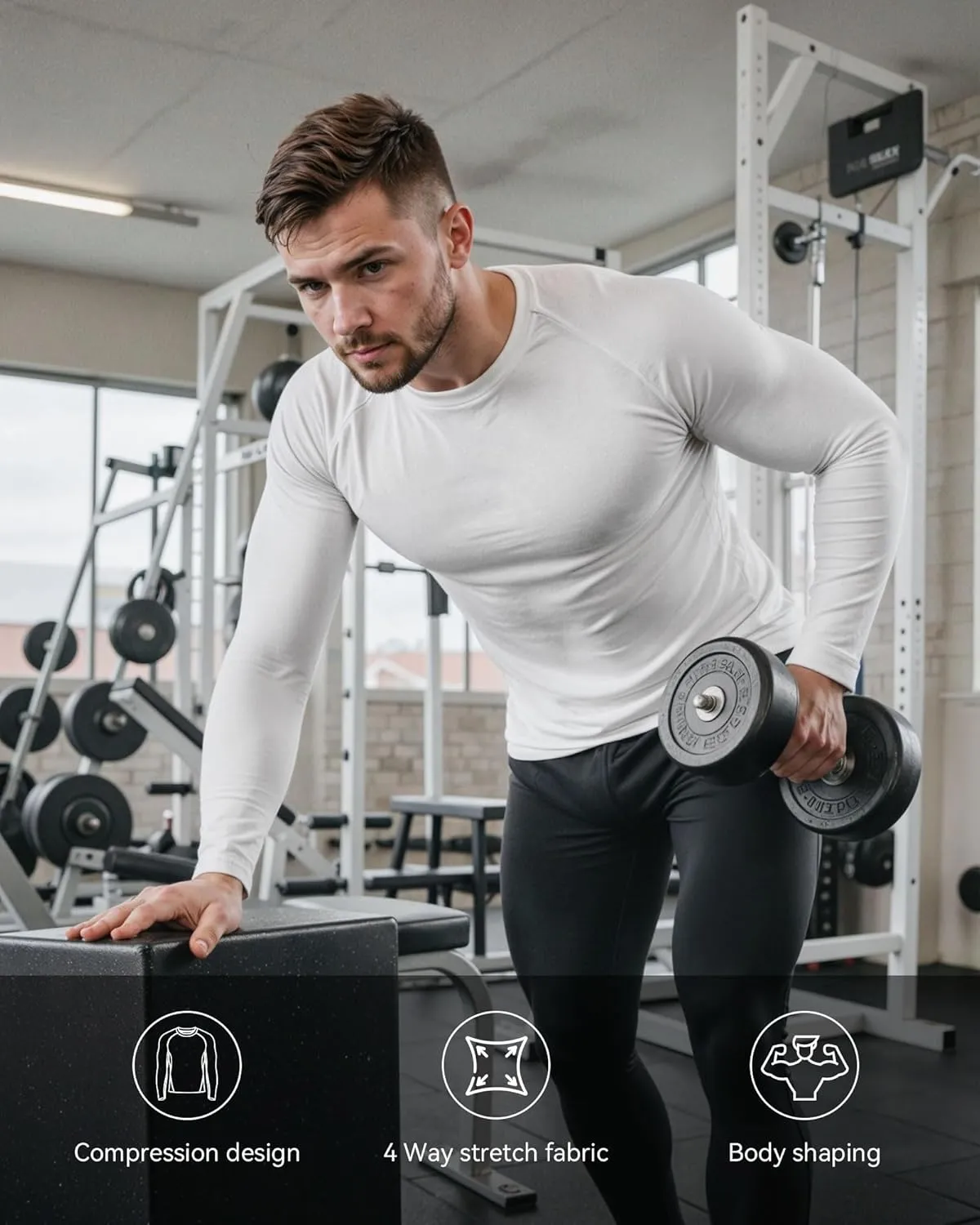 3 Pack Men's Compression Shirts Long Sleeve Athletic Base Layer Running Top UV Sun Protection Outdoor Work Out Shirts Black S