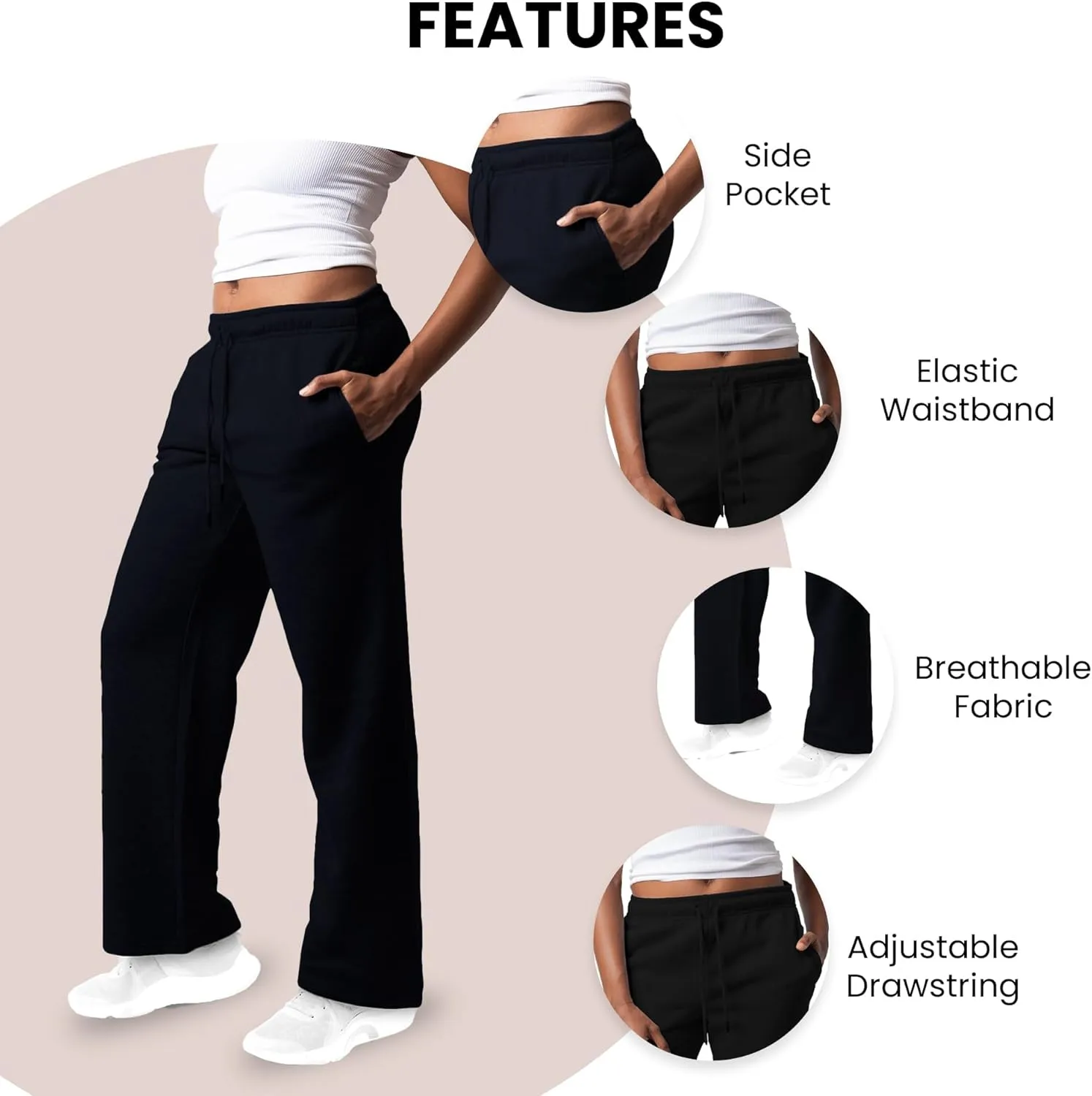 3 Pack Sweatpants Women, Wide Leg Womens Sweatpants, Workout - Yoga Pants (Available in Plus)