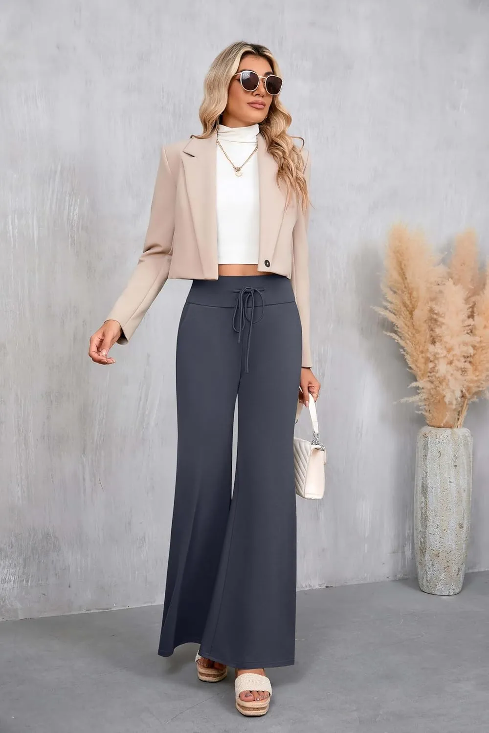 3 Pack Women's Wide Leg Pants Casual High Waist Flare Trousers Lounge Palazzo Yoga Sweatpants with Pockets