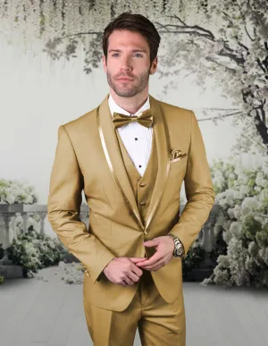 3 Pc Flat Front Pants With Matching Bow Tie | CAESAR | CHAMPAGNE