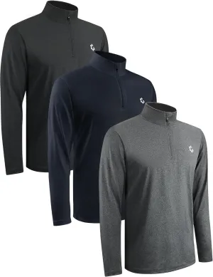 3Pack Quarter 1/4 Zip Pullover Men Dry Fit Sweatshirts Long Sleeve Running Athletic Golf Work Out Gym Fishing Shirt Quick Dry Outdoor Active Sports Shirts Gray Blue S