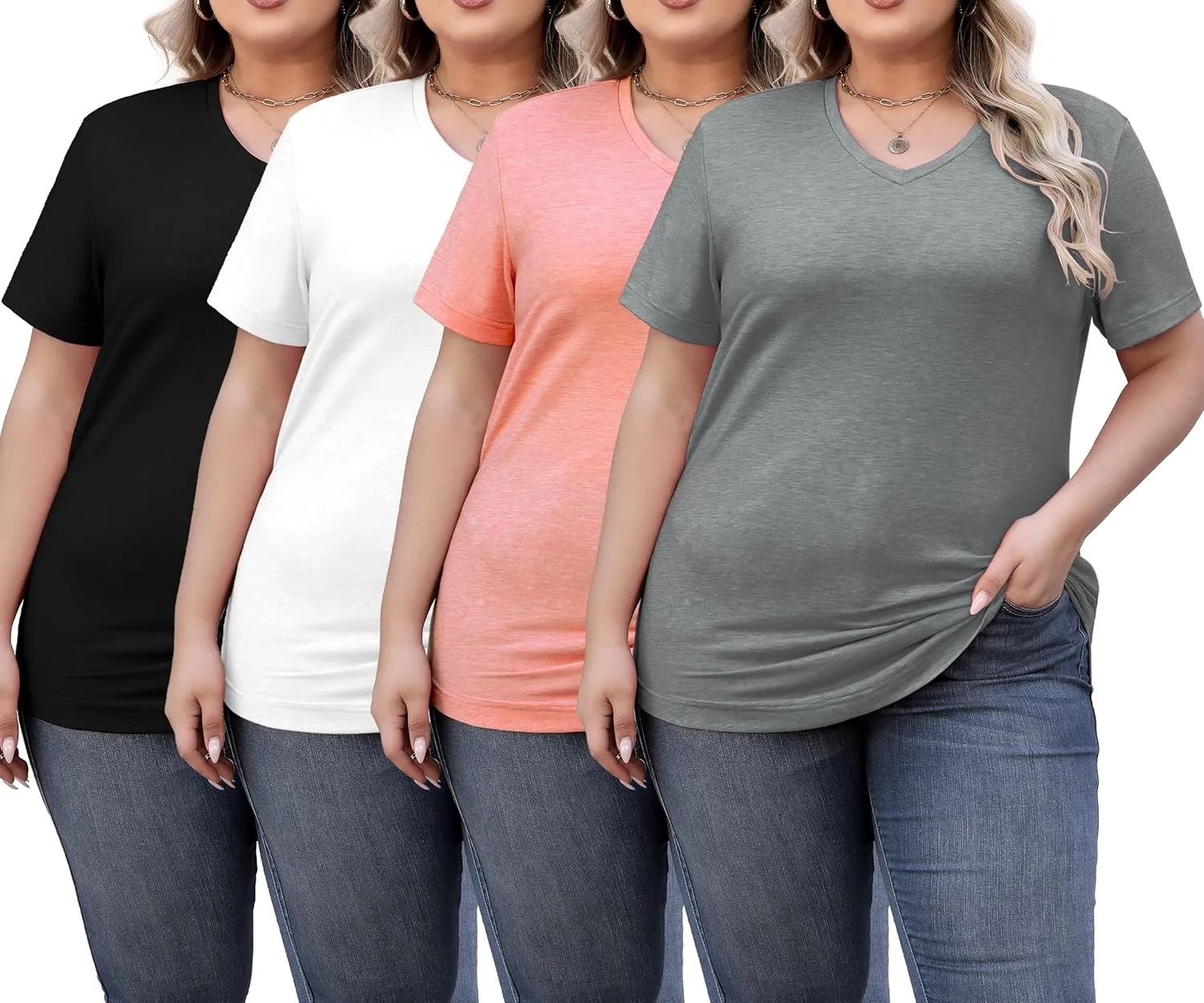 4 Pack Womens Tops Basic Summer V Neck T Shirts Short Sleeve Tshirts Shirts Casual Loose Fit Tops 2025 Trendy Clothes