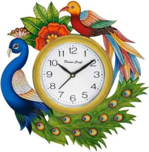 Aayog creations Wall Clock for Home Living Room Office Bedroom Decor Stylish Clocl(13�13inch Wood, New 2bird Blue Green Multi Golden D..)