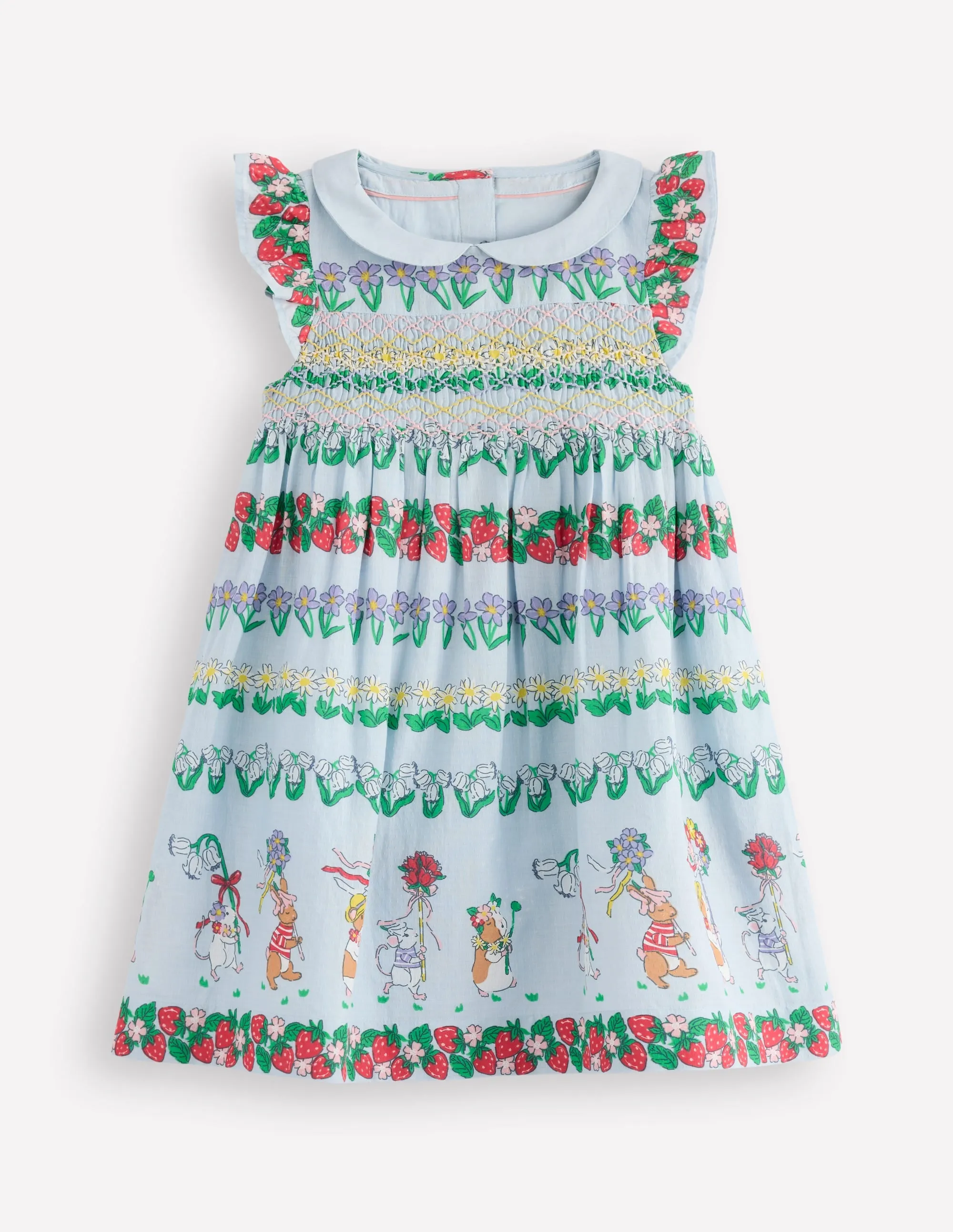 Adeline Smocked Dress-Glacier Blue Spaced Tiny Bows