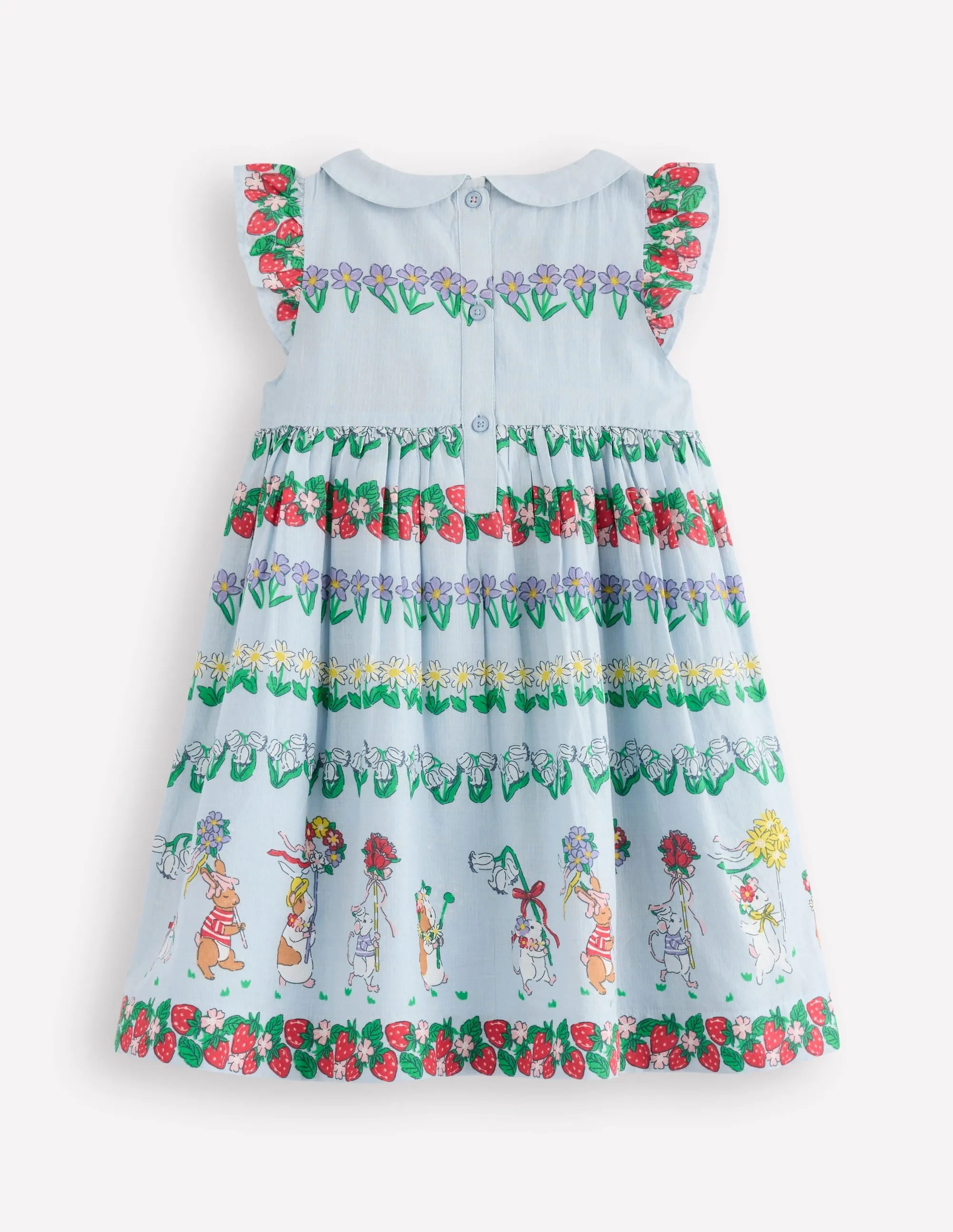 Adeline Smocked Dress-Glacier Blue Spaced Tiny Bows