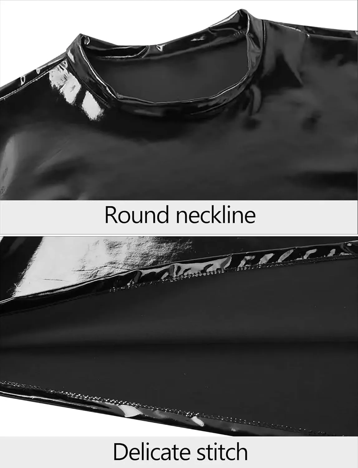 AIEOE Mens Leather Metallic Shirts Shiny Slim Fit Stretch Top Wetlook Club Party Undershirts