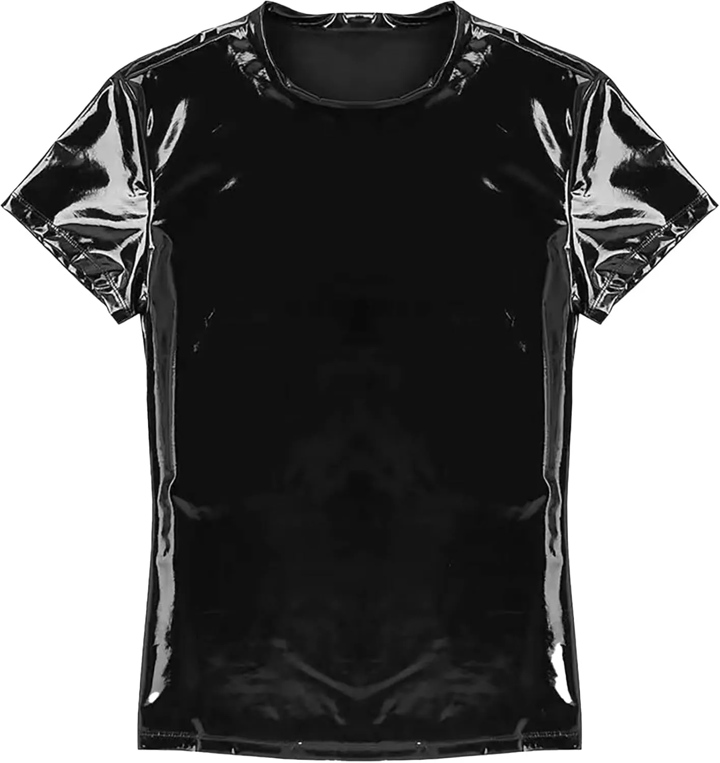 AIEOE Mens Leather Metallic Shirts Shiny Slim Fit Stretch Top Wetlook Club Party Undershirts