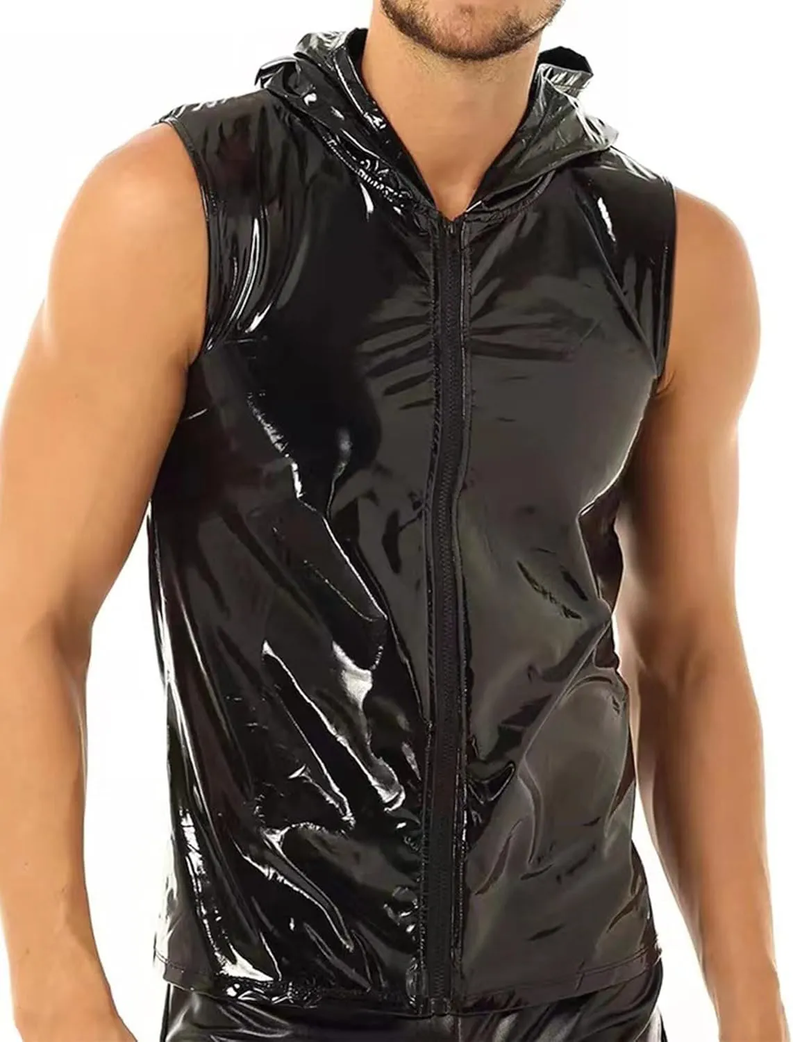 AIEOE Mens Leather Metallic Shirts Shiny Slim Fit Stretch Top Wetlook Club Party Undershirts