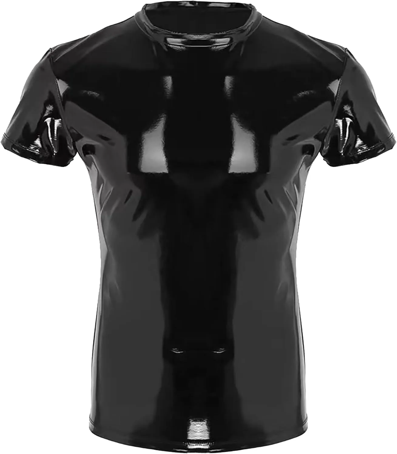 AIEOE Mens Leather Metallic Shirts Shiny Slim Fit Stretch Top Wetlook Club Party Undershirts