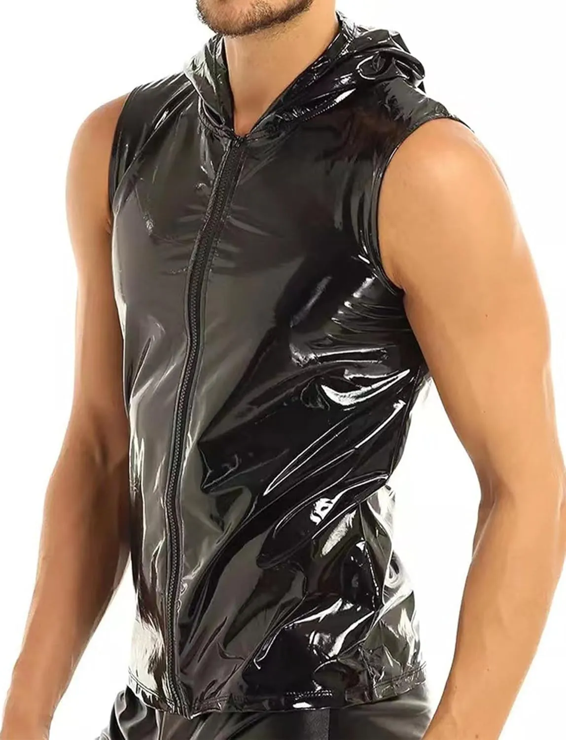 AIEOE Mens Leather Metallic Shirts Shiny Slim Fit Stretch Top Wetlook Club Party Undershirts