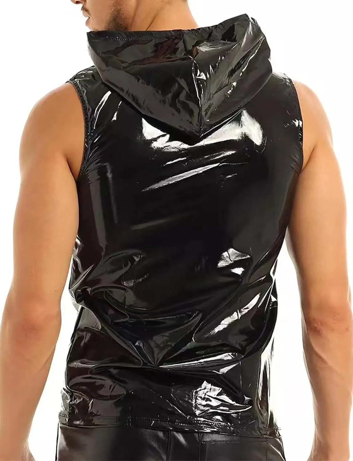 AIEOE Mens Leather Metallic Shirts Shiny Slim Fit Stretch Top Wetlook Club Party Undershirts