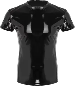 AIEOE Mens Leather Metallic Shirts Shiny Slim Fit Stretch Top Wetlook Club Party Undershirts