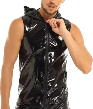 AIEOE Mens Leather Metallic Shirts Shiny Slim Fit Stretch Top Wetlook Club Party Undershirts