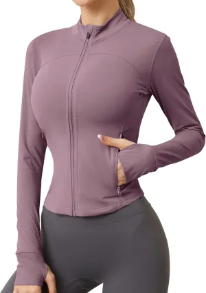 AKEWEI Womens Zip Up Workout Jackets Lightweight Athletic Slim Fit Track Jacket with Inner and Outer Pockets and Thumb Holes