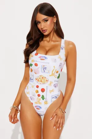 Alessandra Pasta & Veggies Low Back Scoop 1 Piece Swimsuit - White/combo