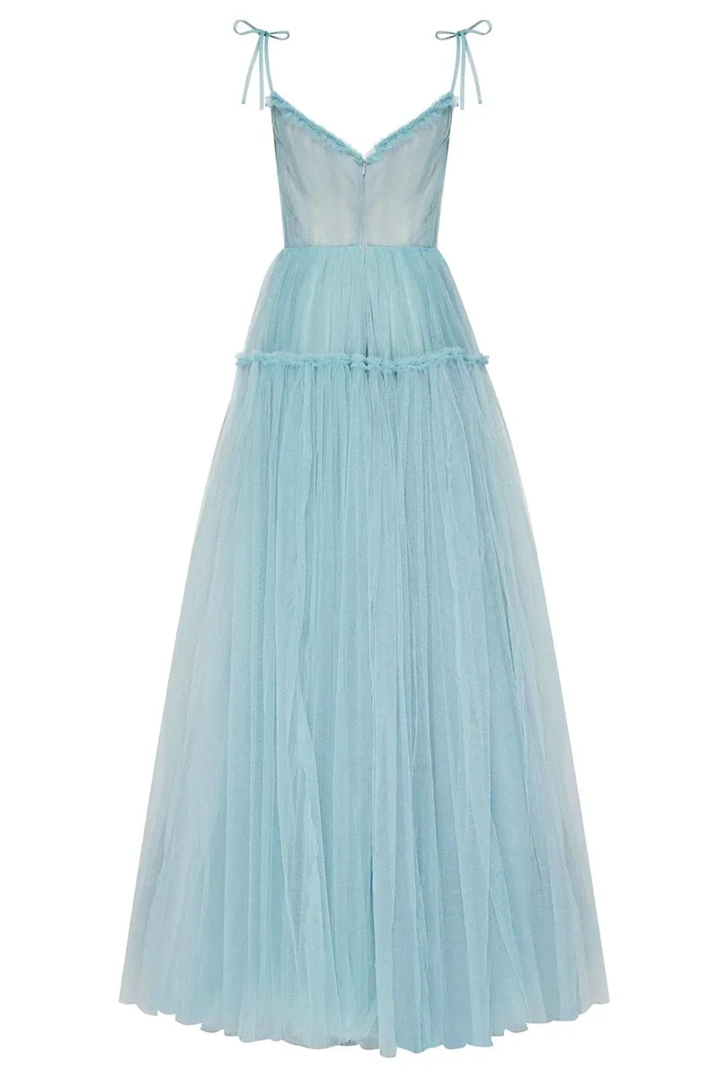 Alluring Beauty Tie-Strap Tulle Maxi Dress
