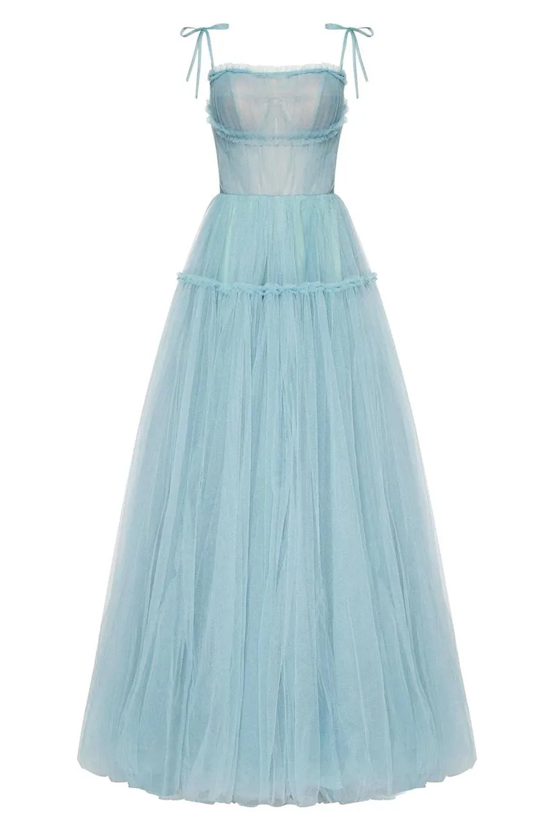 Alluring Beauty Tie-Strap Tulle Maxi Dress