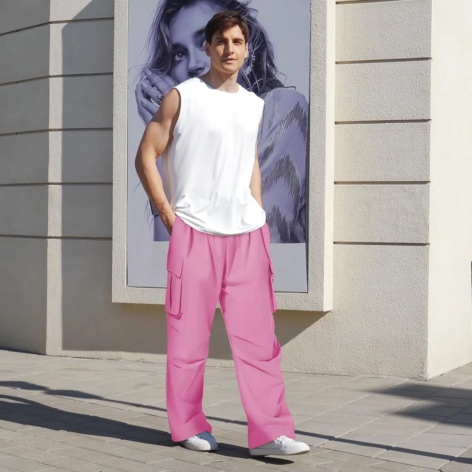 American Trends Baggy Cargo Pants Men Wide Casual Parachute Pants Men Jogger Drawstring Hiking Hip Hop Pants with Pocket