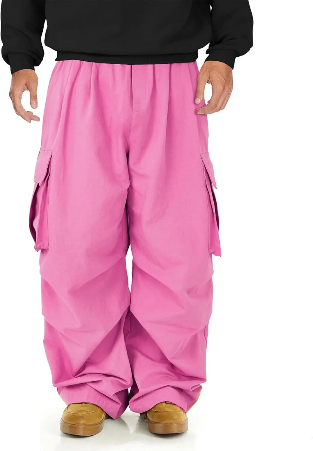American Trends Baggy Cargo Pants Men Wide Casual Parachute Pants Men Jogger Drawstring Hiking Hip Hop Pants with Pocket