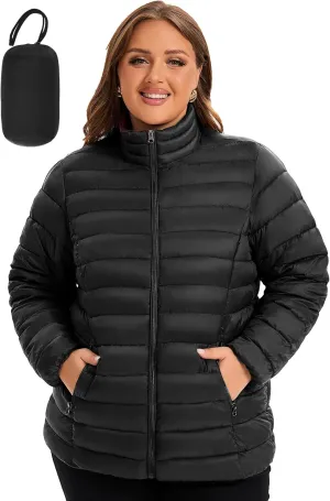 ANOTHER CHOICE Plus Size Puffer Jacket for Women, Lightweight Packable Stand Collar Winter Puffer Coat