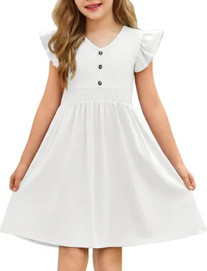 Arshiner Girls Dresses Ruffle Sleeve A-Line V-Neck Sundress Summer Swing Midi Dress with Pockets
