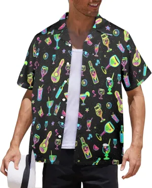 Artsadd 80s 90s Hawaiian Shirt for Men Vintage Button Down Short Sleeve Big and Tall Shirts Funny Party Disco Outfit