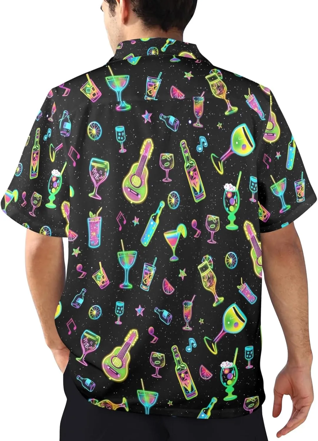 Artsadd 80s 90s Hawaiian Shirt for Men Vintage Button Down Short Sleeve Big and Tall Shirts Funny Party Disco Outfit