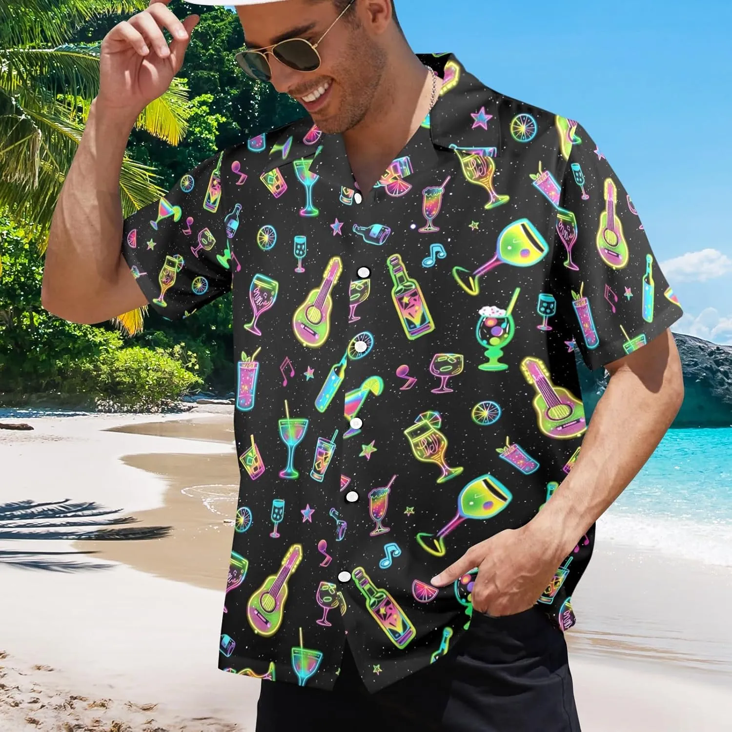 Artsadd 80s 90s Hawaiian Shirt for Men Vintage Button Down Short Sleeve Big and Tall Shirts Funny Party Disco Outfit