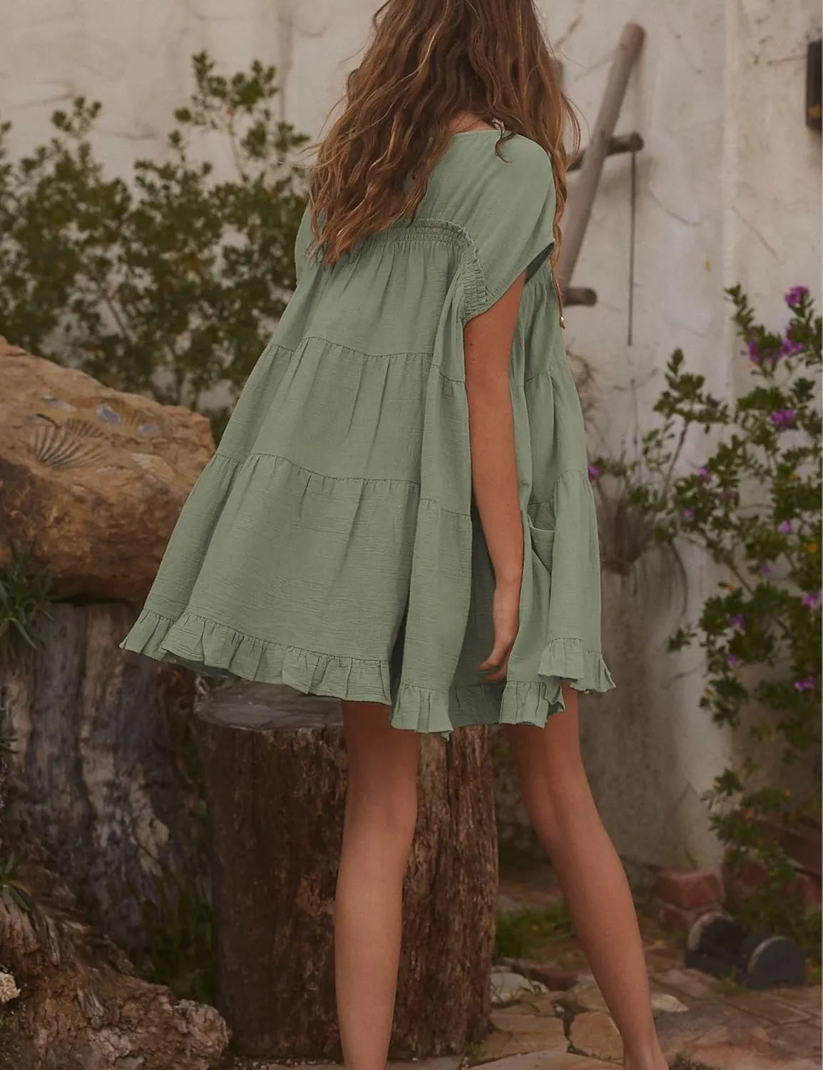 Athlisan 2025 Womens Mini Dress Casual Summer Crew Neck Cover Up Dress for Beach