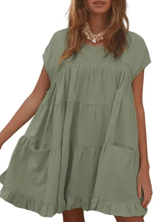 Athlisan 2025 Womens Mini Dress Casual Summer Crew Neck Cover Up Dress for Beach