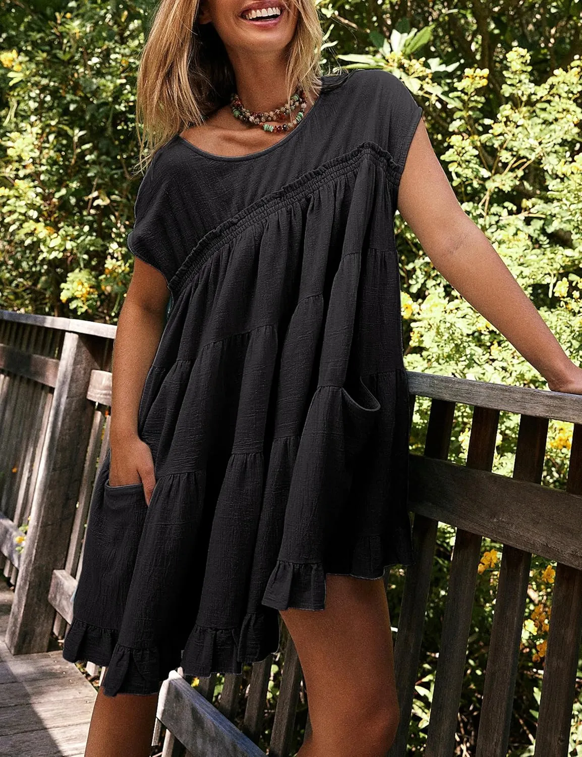 Athlisan 2025 Womens Mini Dress Casual Summer Crew Neck Cover Up Dress for Beach