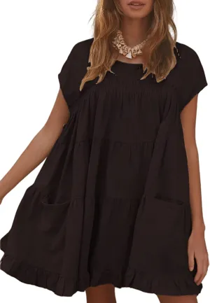 Athlisan 2025 Womens Mini Dress Casual Summer Crew Neck Cover Up Dress for Beach
