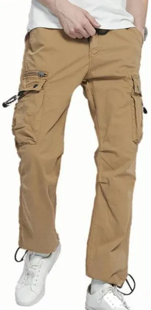 Aymnlox Mens Tapered Parachute Cargo Pants Solid Casual Slim Fit Cotton Sweatpants Elastic Waist Trouser with Flap Pockets