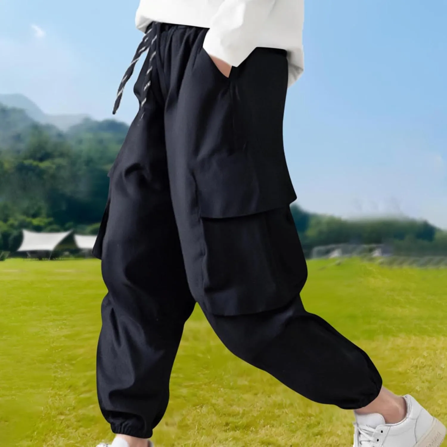 Baggy Cargo Sweatpants for Boy 2025 Spring Fashion Elastic High Wait Joggers Lounge Cozy Straight Athletic Gym Pants