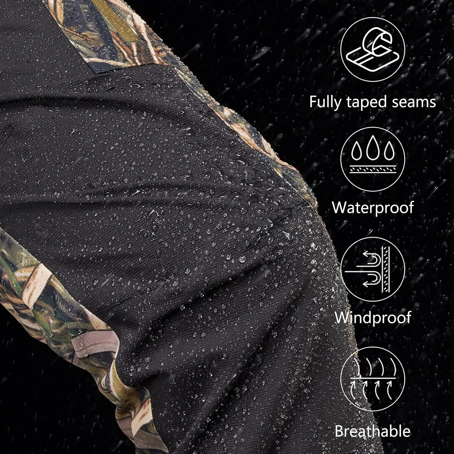 BASSDASH Splice Mens Waterproof Breathable Hunting Pants Ripstop Camo Fishing Rain Pant