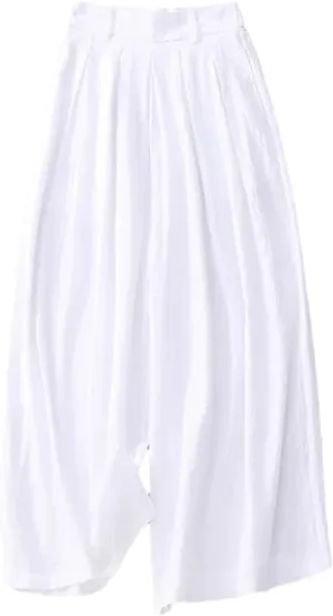 Bciopll Women's Summer Casual Loose Wide Legs Pants Elastic Waist Pleated Cropped Cotton Linen Ankle Trouser