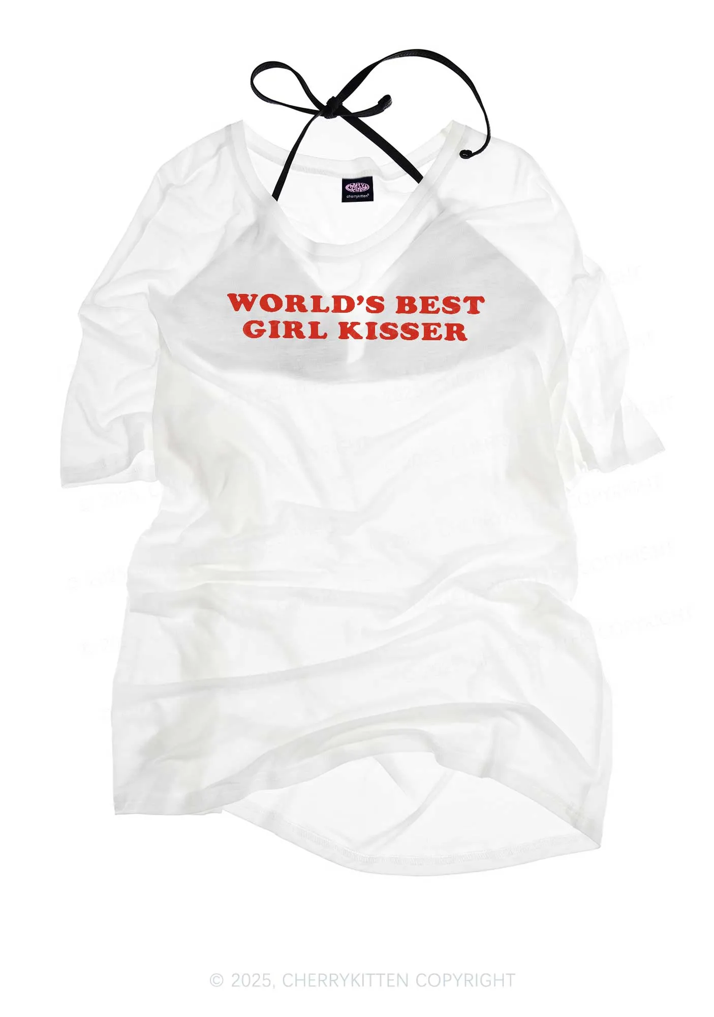 Best Girl Kisser Pride Y2K Sheer Boyfriend Tee Cherrykitten