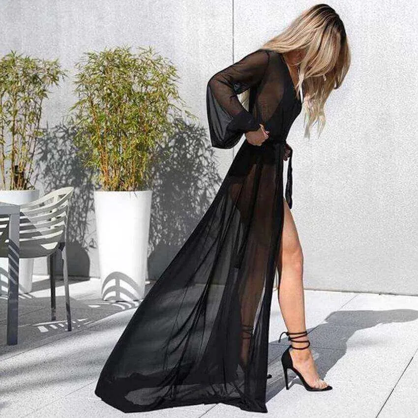 Black Sheer Long Beach Swimwear Cover Up (Many colors available)