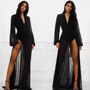 Black Sheer Long Beach Swimwear Cover Up (Many colors available)