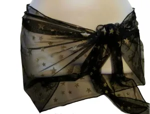 Black Ultra Sheer Embellished Gold Stars Sarong