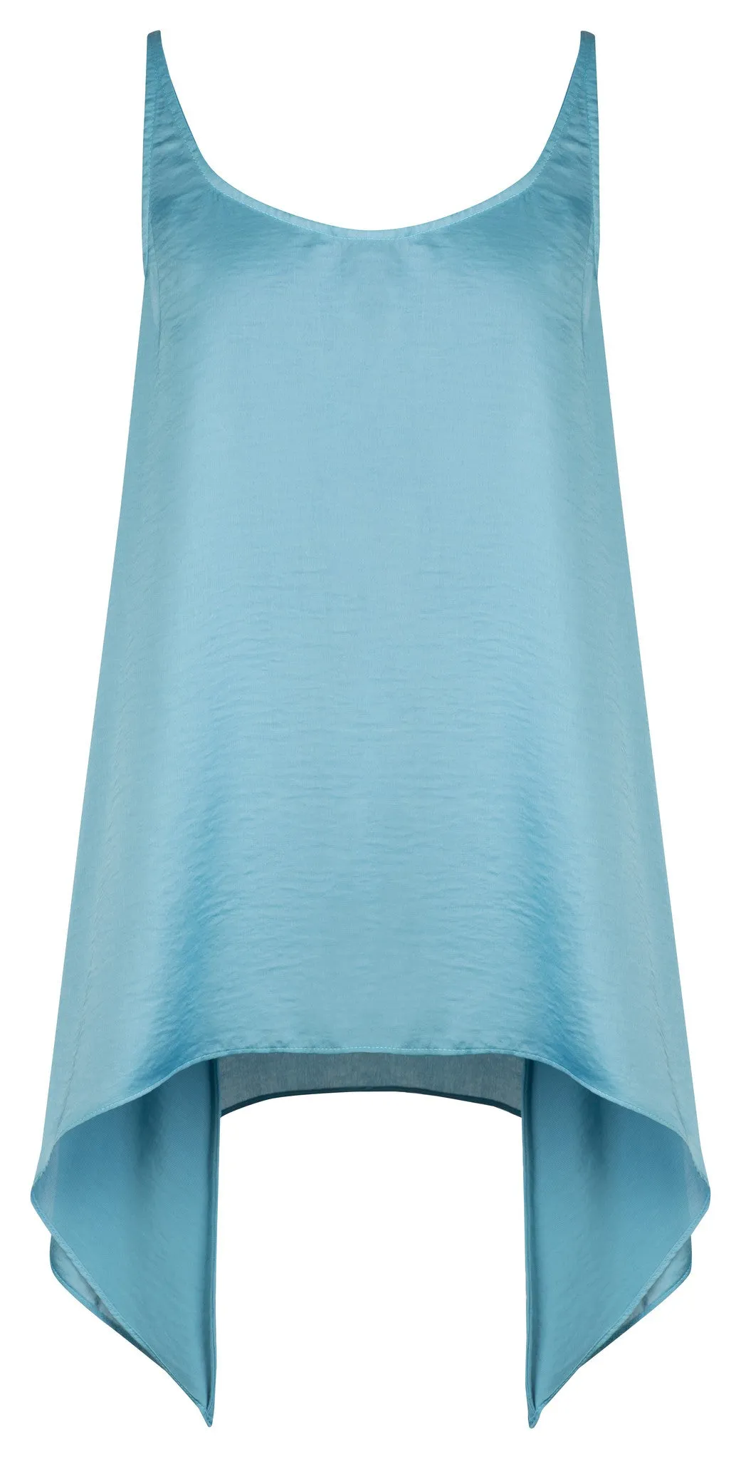 BLUE SATIN SCOOP BACK TANK