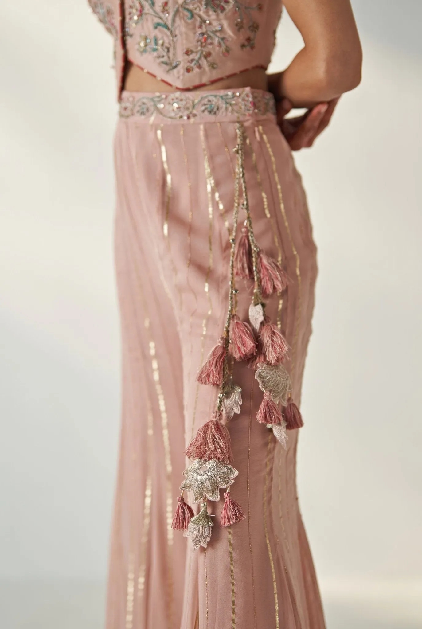 Blush Pink Embroidered Blouse With Sharara Pants