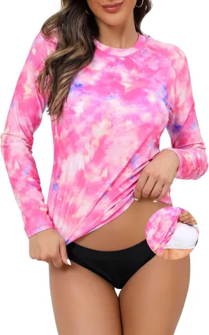 Bonneuitbebe Women Rash Guard with Bra UPF 50  Long Sleeve Swim Shirts Quick Dry Printed SPF Shirts Beach Water Swimwear