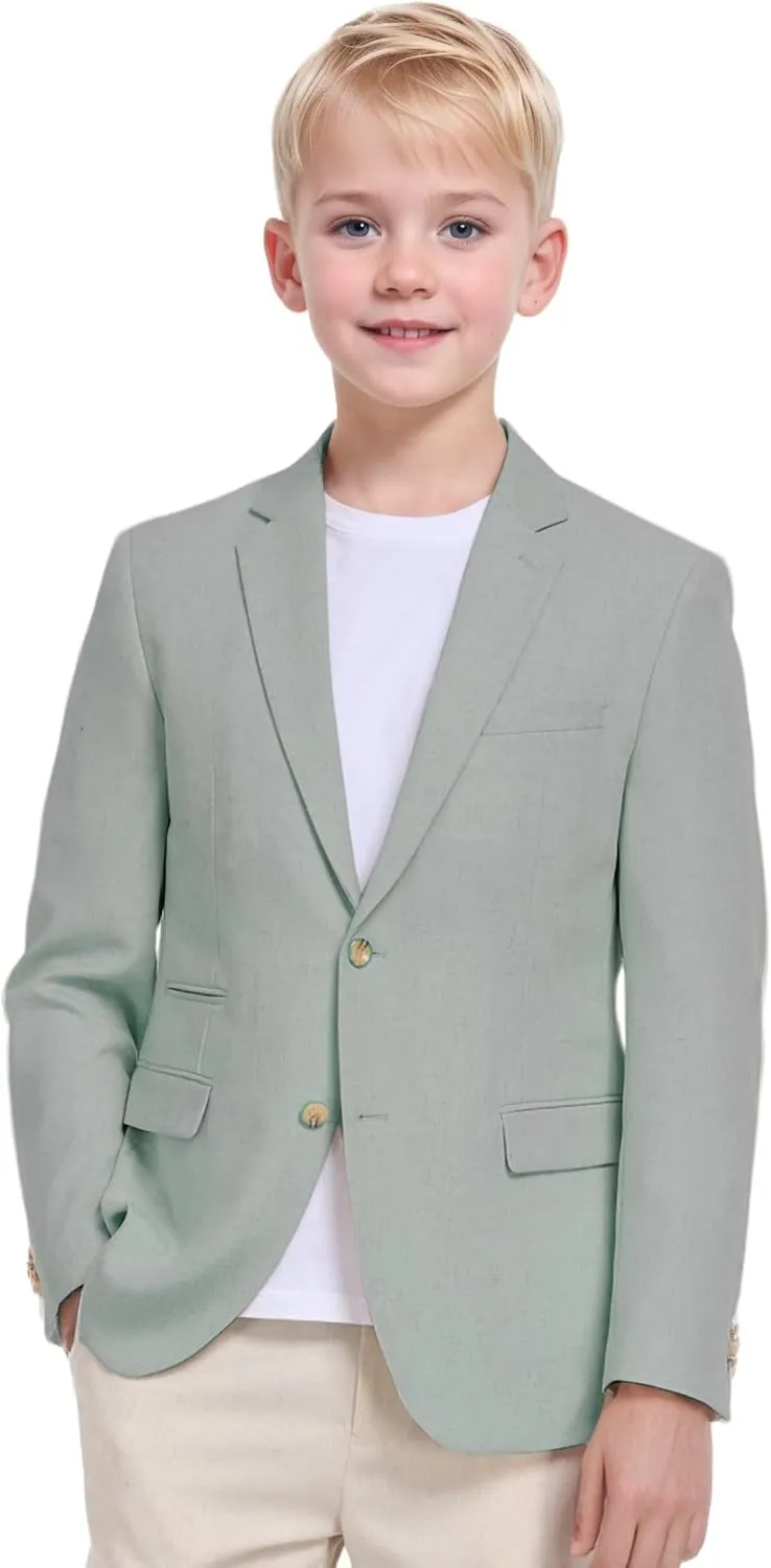 Boys Linen Suit Jacket Summer Casual Sport Coats Wedding Guest Outfit Linen Blazer for Boy School Uniform Beach Wedding