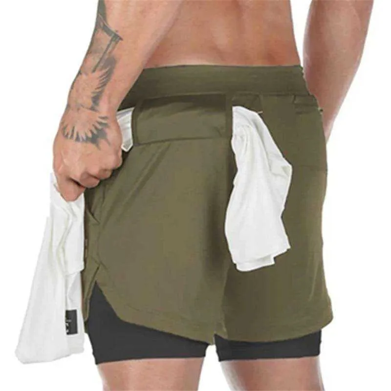 Camo Double-deck Quick Dry Fitness Workout Jogging Running Sport Shorts