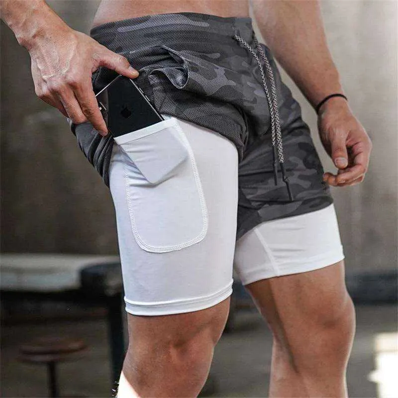 Camo Double-deck Quick Dry Fitness Workout Jogging Running Sport Shorts