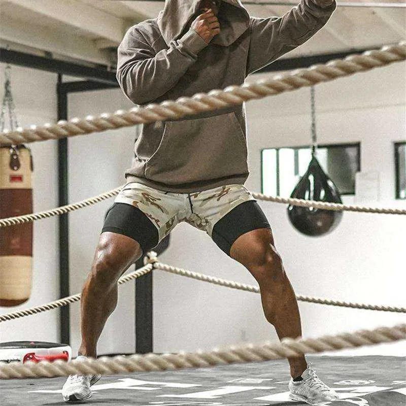 Camo Double-deck Quick Dry Fitness Workout Jogging Running Sport Shorts