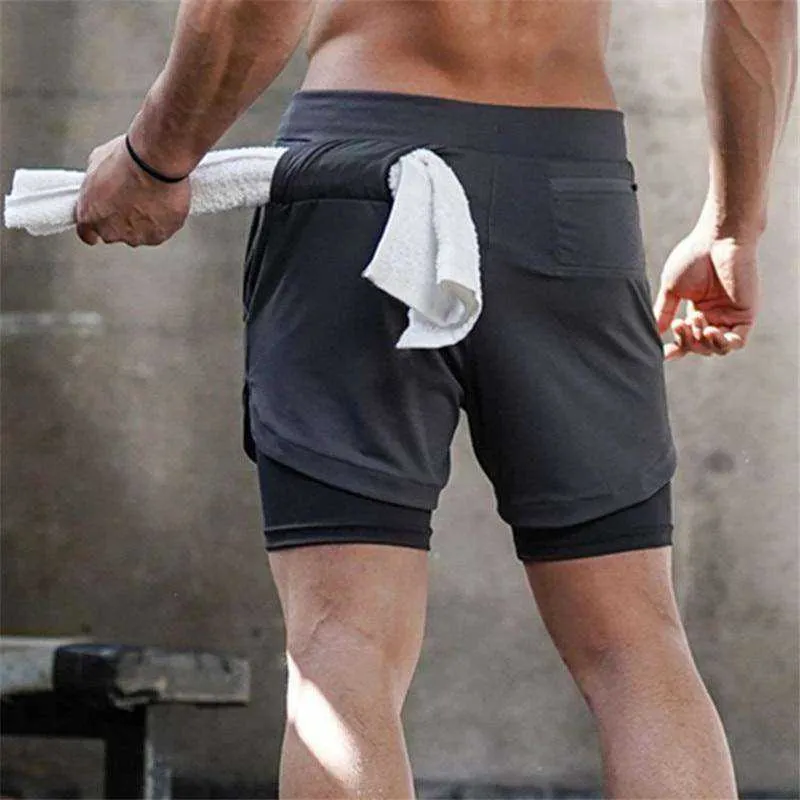Camo Double-deck Quick Dry Fitness Workout Jogging Running Sport Shorts