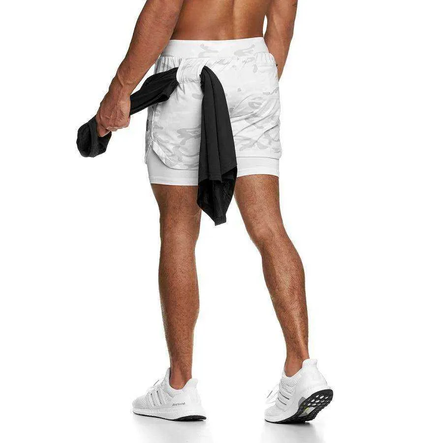 Camo Double-deck Quick Dry Fitness Workout Jogging Running Sport Shorts